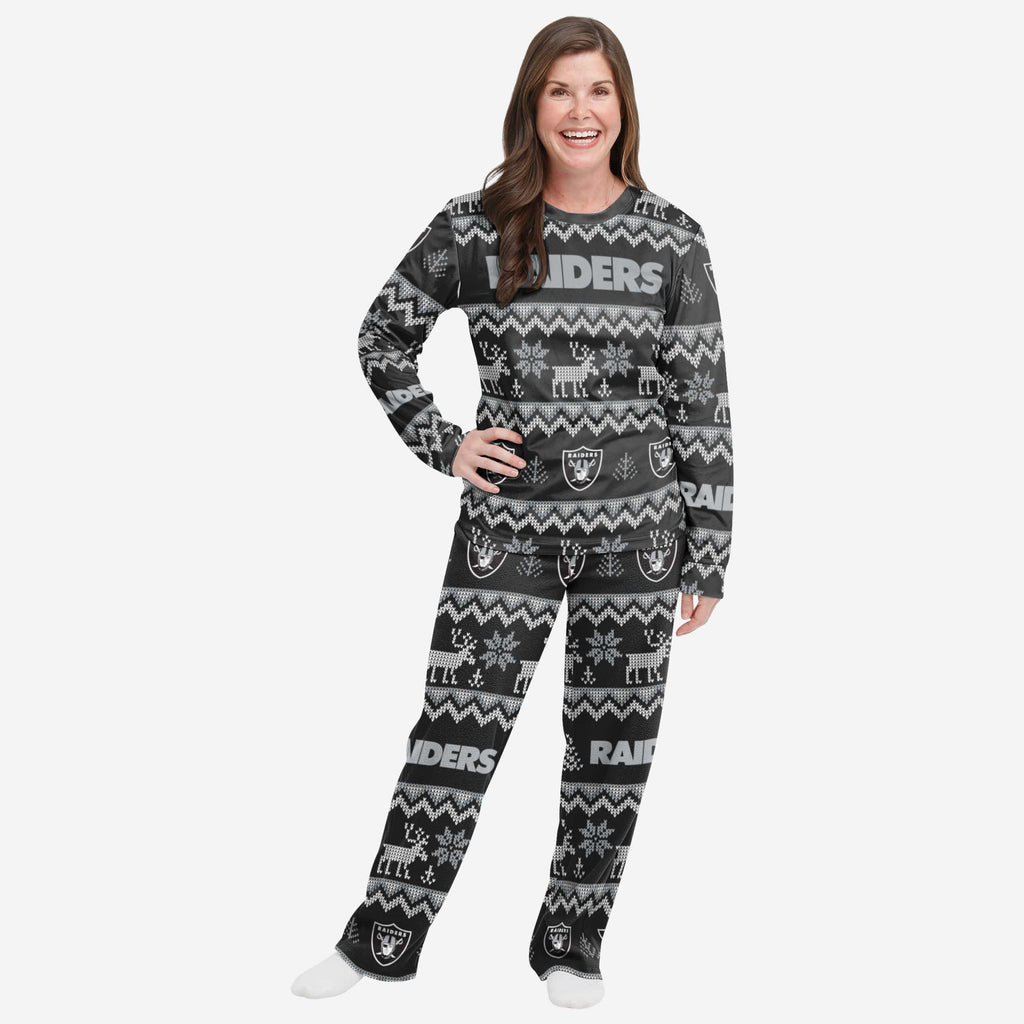 Las Vegas Raiders Womens Ugly Pattern Family Holiday Pajamas FOCO S - FOCO.com