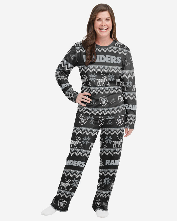 Las Vegas Raiders Womens Ugly Pattern Family Holiday Pajamas FOCO S - FOCO.com