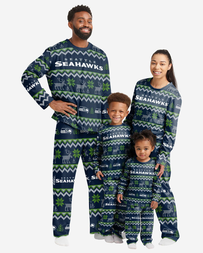 Seattle Seahawks Womens Ugly Pattern Family Holiday Pajamas FOCO - FOCO.com