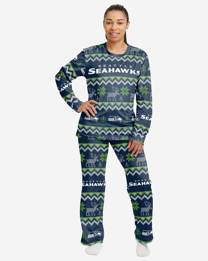 Seattle Seahawks Womens Ugly Pattern Family Holiday Pajamas FOCO S - FOCO.com