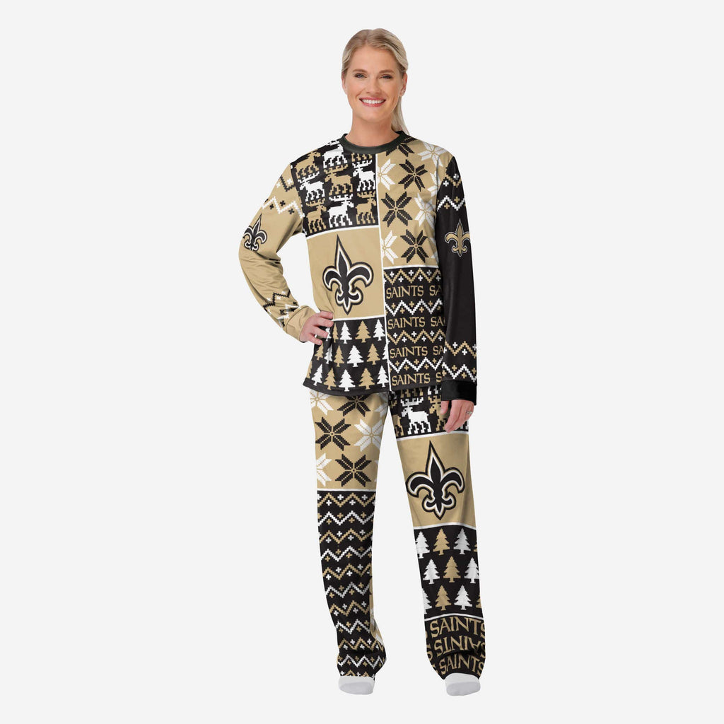 New Orleans Saints Womens Busy Block Family Holiday Pajamas FOCO S - FOCO.com