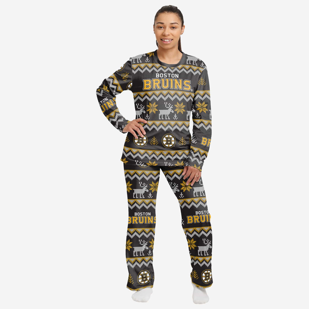 Boston Bruins Womens Ugly Pattern Family Holiday Pajamas FOCO S - FOCO.com