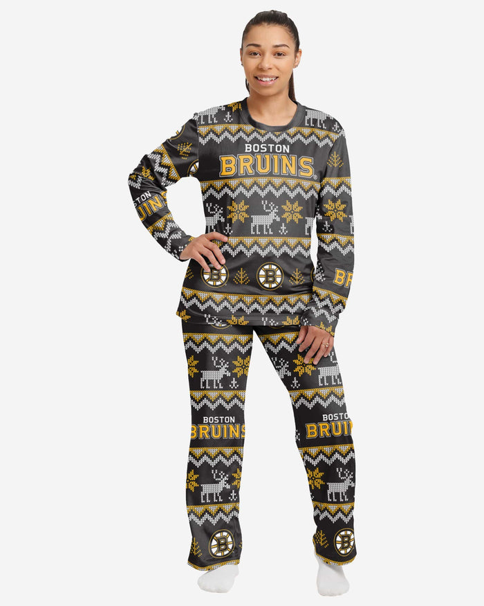 Boston Bruins Womens Ugly Pattern Family Holiday Pajamas FOCO S - FOCO.com