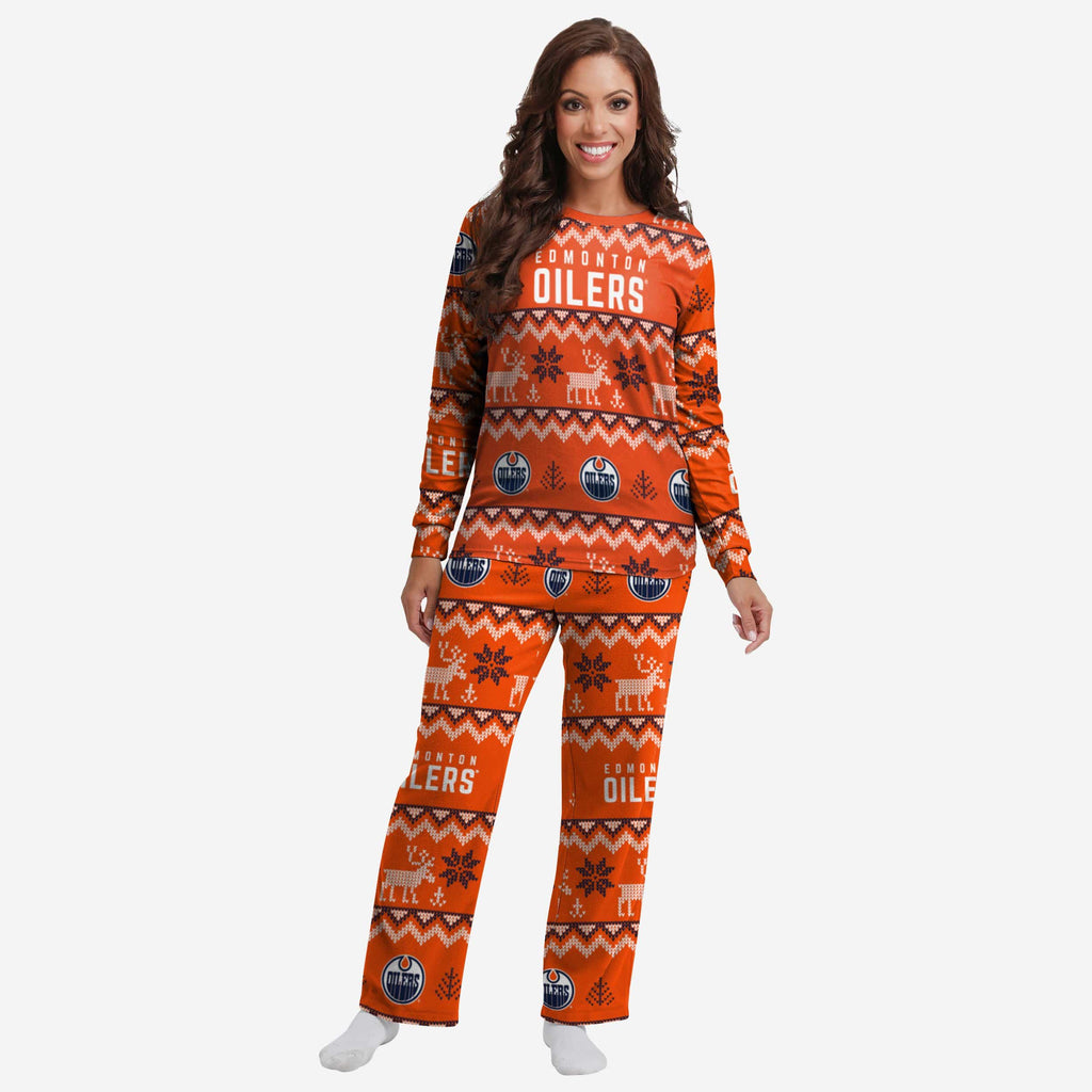 Edmonton Oilers Womens Ugly Pattern Family Holiday Pajamas FOCO S - FOCO.com