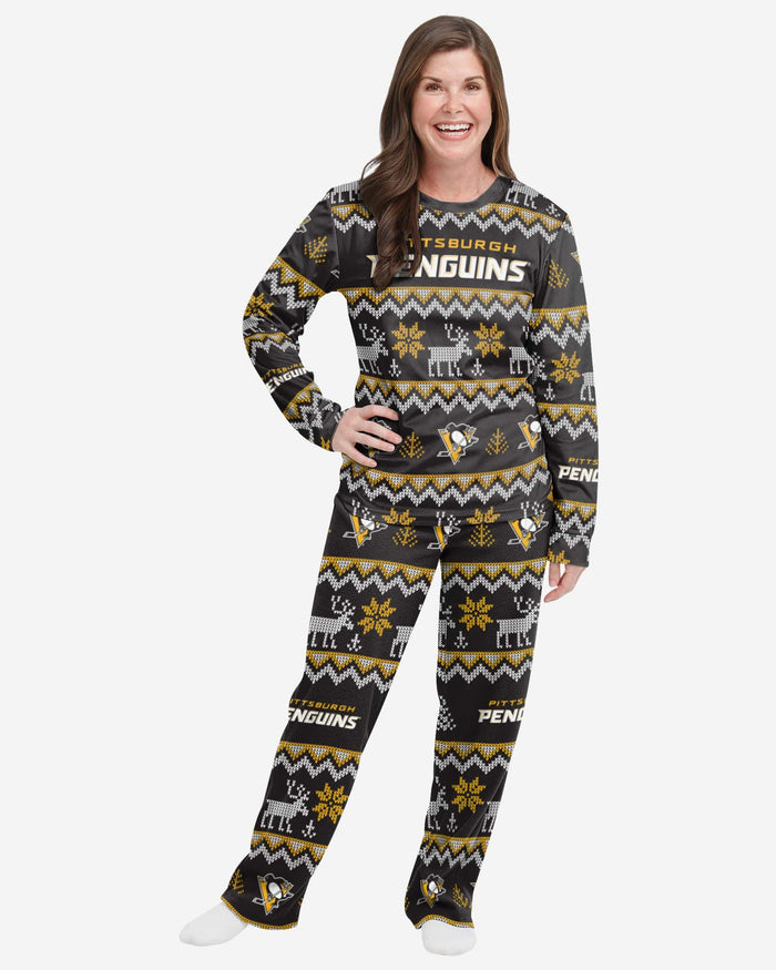 Pittsburgh Penguins Womens Ugly Pattern Family Holiday Pajamas FOCO S - FOCO.com