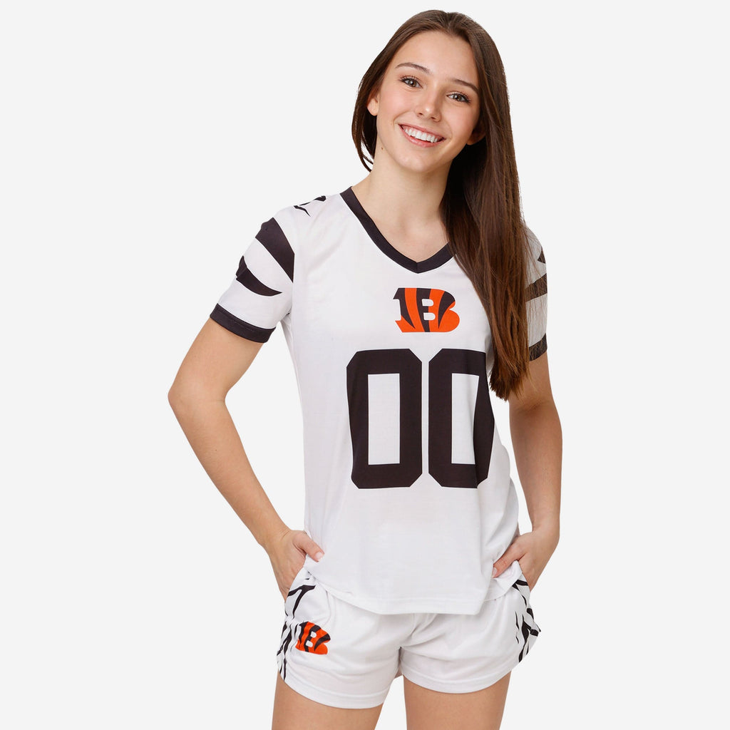 Cincinnati Bengals Womens White Stripe Pajama Shirt FOCO S - FOCO.com