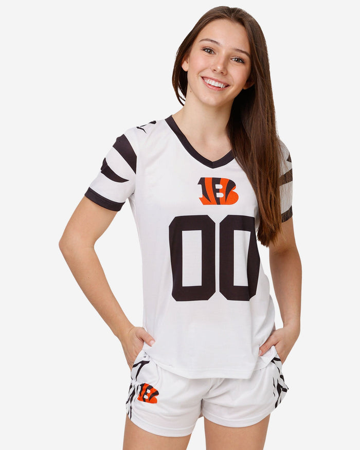 Cincinnati Bengals Womens White Stripe Pajama Shirt FOCO S - FOCO.com
