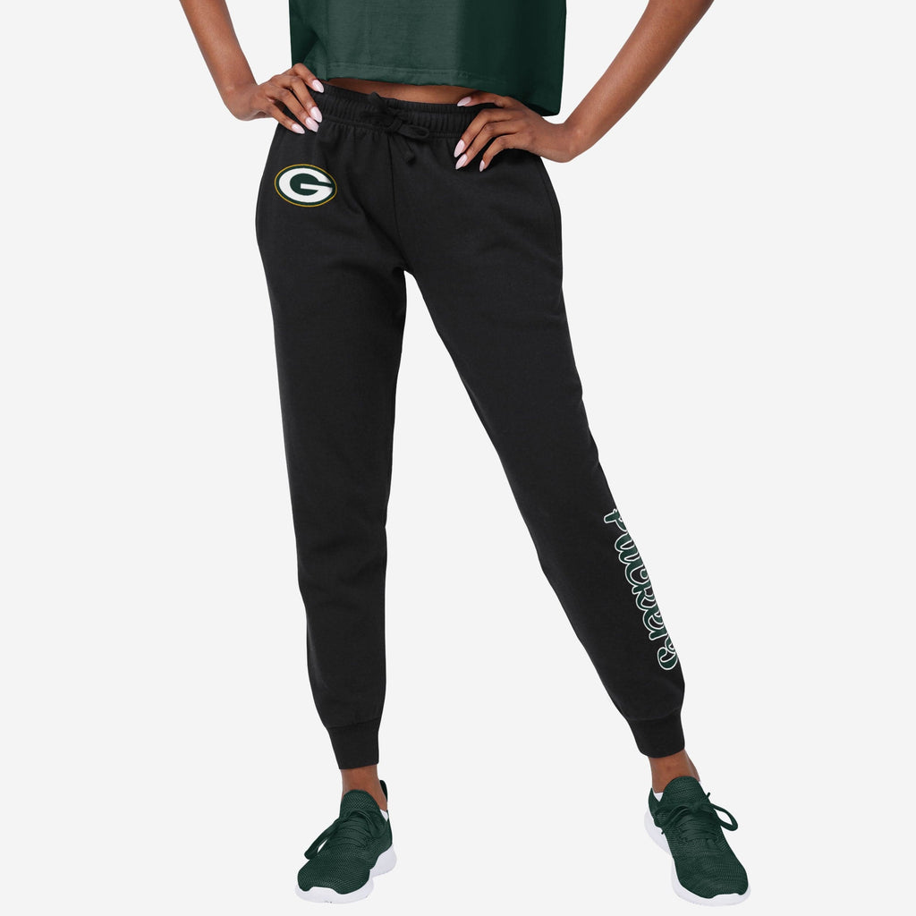 Green Bay Packers Womens Script Wordmark Black Joggers FOCO S - FOCO.com