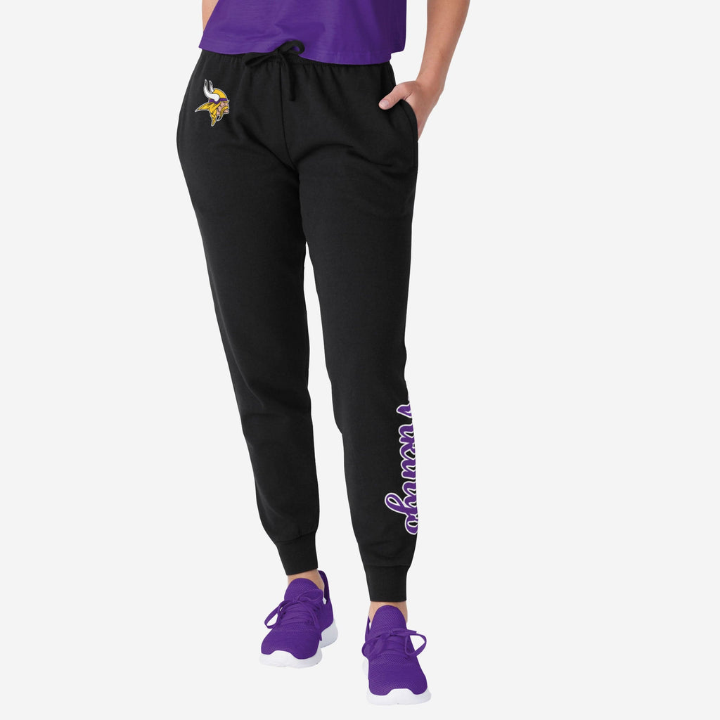 Minnesota Vikings Womens Script Wordmark Black Joggers FOCO S - FOCO.com