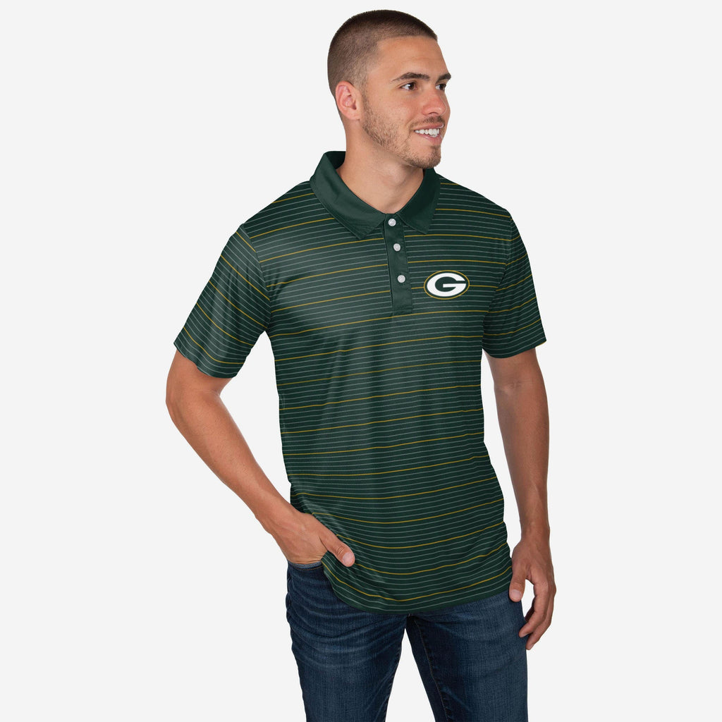 Green Bay Packers Striped Polyester Polo FOCO S - FOCO.com