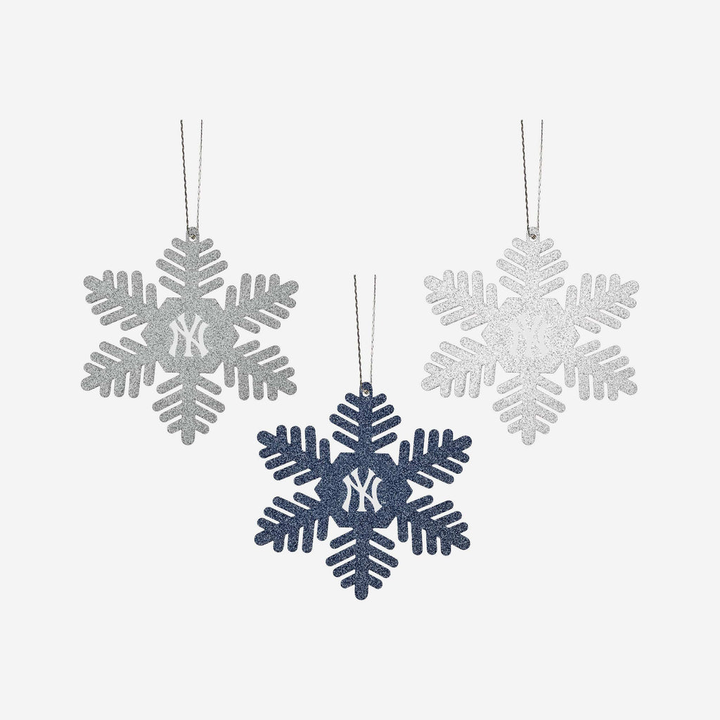 New York Yankees 3 Pack Metal Glitter Snowflake Ornament FOCO - FOCO.com