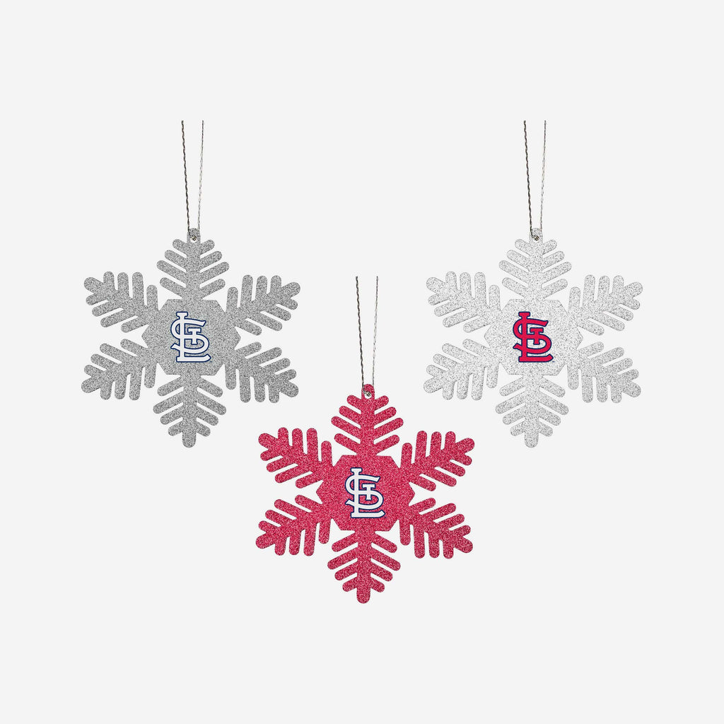 St. Louis Cardinals 3 Pack Metal Glitter Snowflake Ornament FOCO - FOCO.com