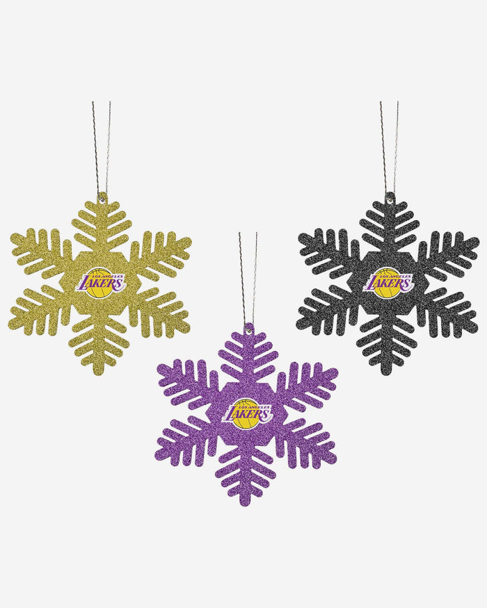 Los Angeles Lakers 3 Pack Metal Glitter Snowflake Ornament FOCO - FOCO.com