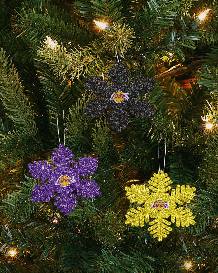 Los Angeles Lakers 3 Pack Metal Glitter Snowflake Ornament FOCO - FOCO.com