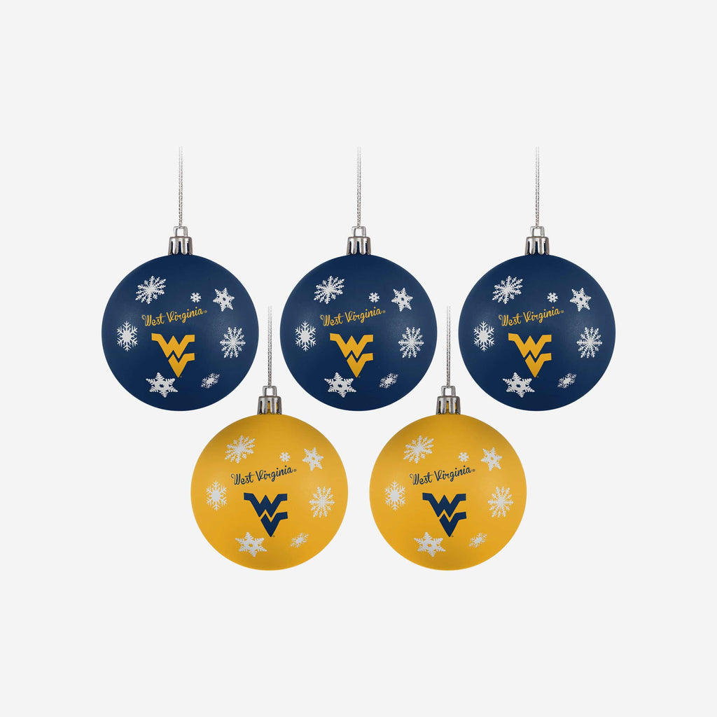 West Virginia Mountaineers 5 Pack Shatterproof Ball Ornament Set FOCO - FOCO.com