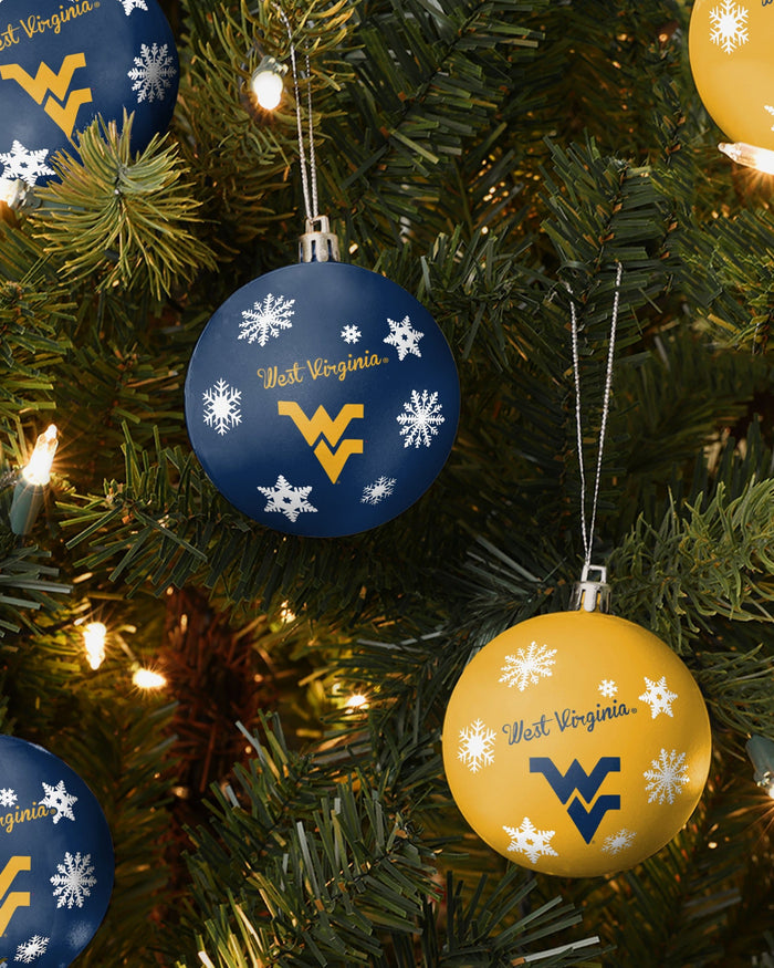 West Virginia Mountaineers 5 Pack Shatterproof Ball Ornament Set FOCO - FOCO.com