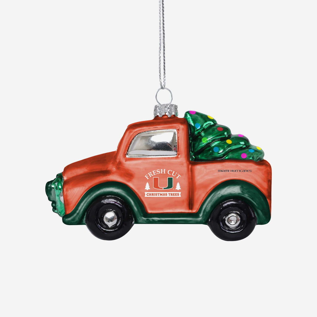 Miami Hurricanes Blown Glass Truck Ornament FOCO - FOCO.com