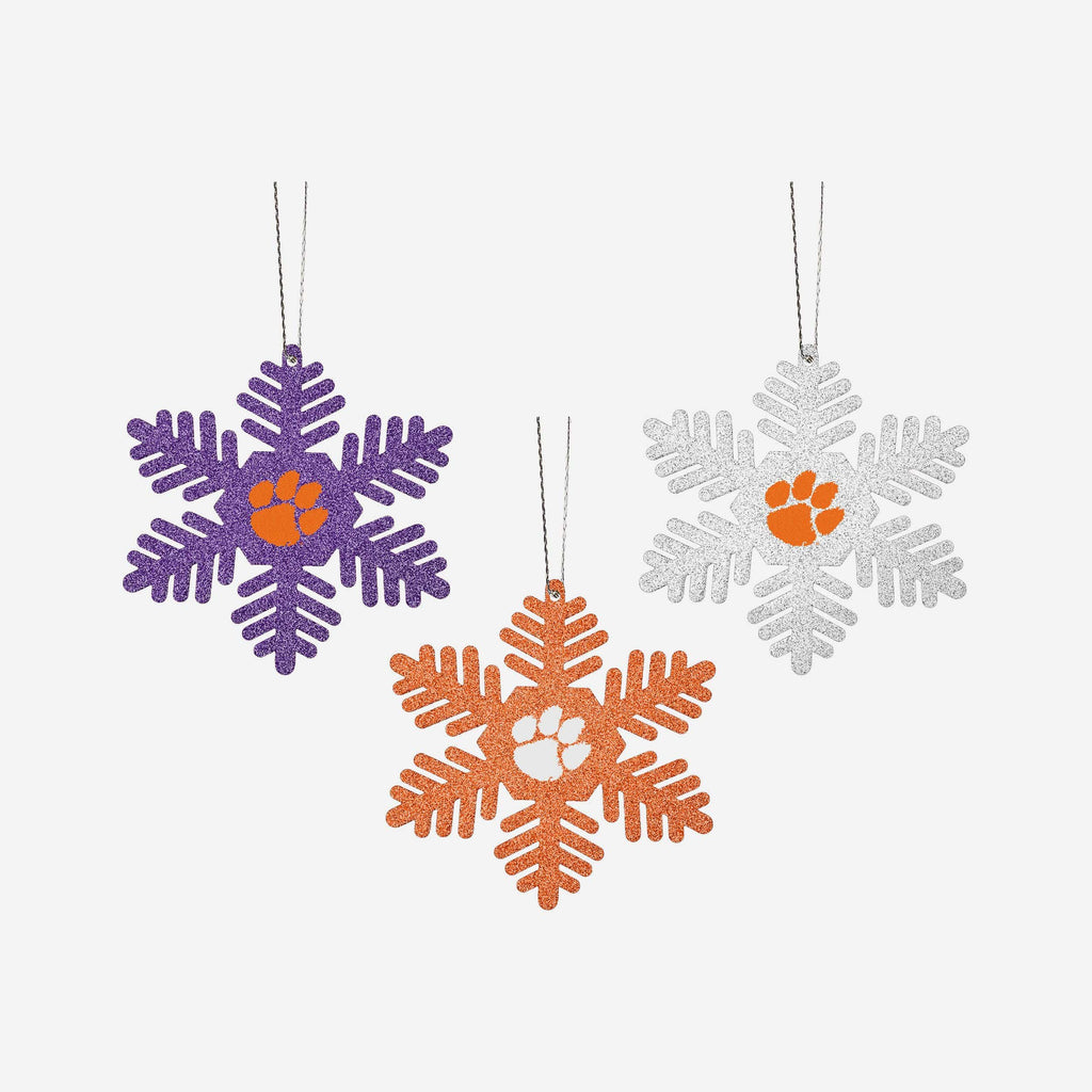 Clemson Tigers 3 Pack Metal Glitter Snowflake Ornament FOCO - FOCO.com