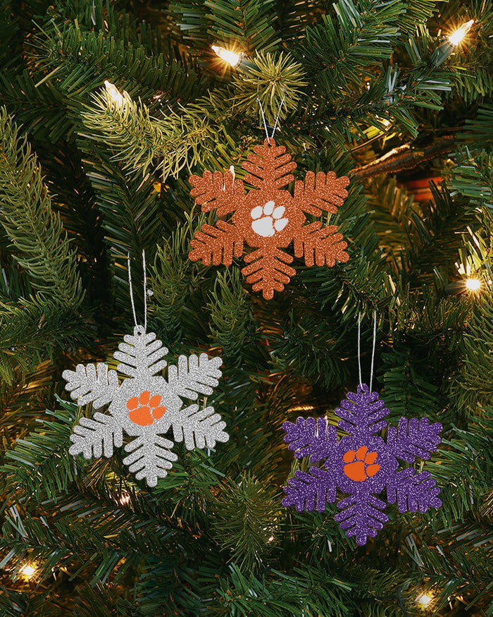 Clemson Tigers 3 Pack Metal Glitter Snowflake Ornament FOCO - FOCO.com