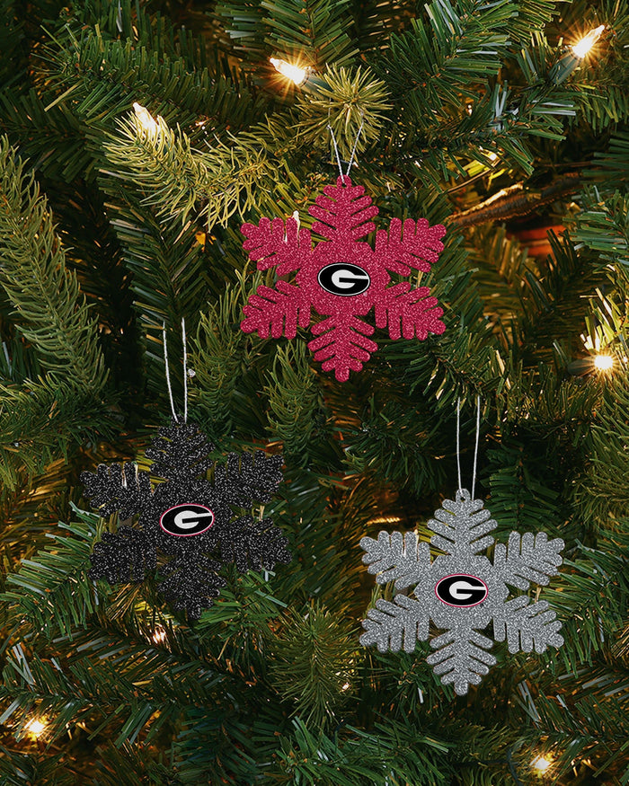 Georgia Bulldogs 3 Pack Metal Glitter Snowflake Ornament FOCO - FOCO.com