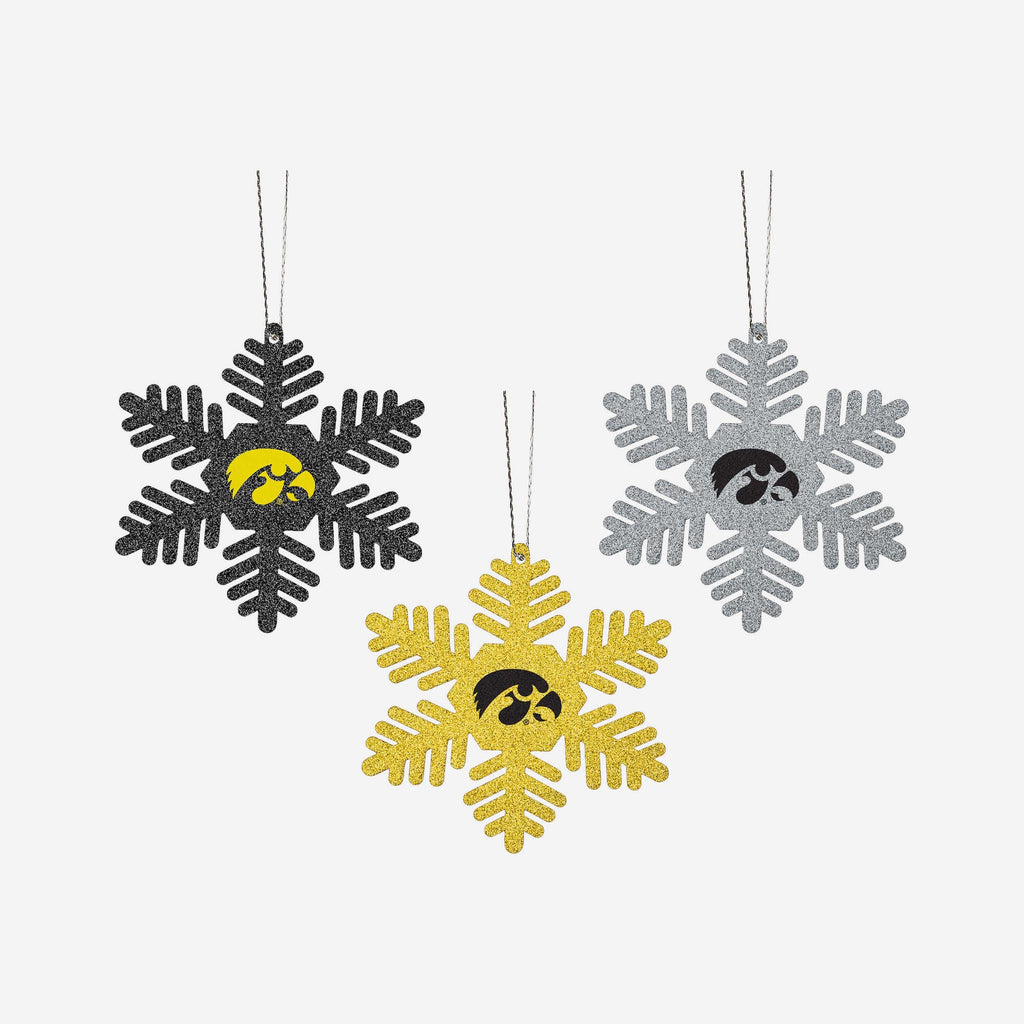 Iowa Hawkeyes 3 Pack Metal Glitter Snowflake Ornament FOCO - FOCO.com