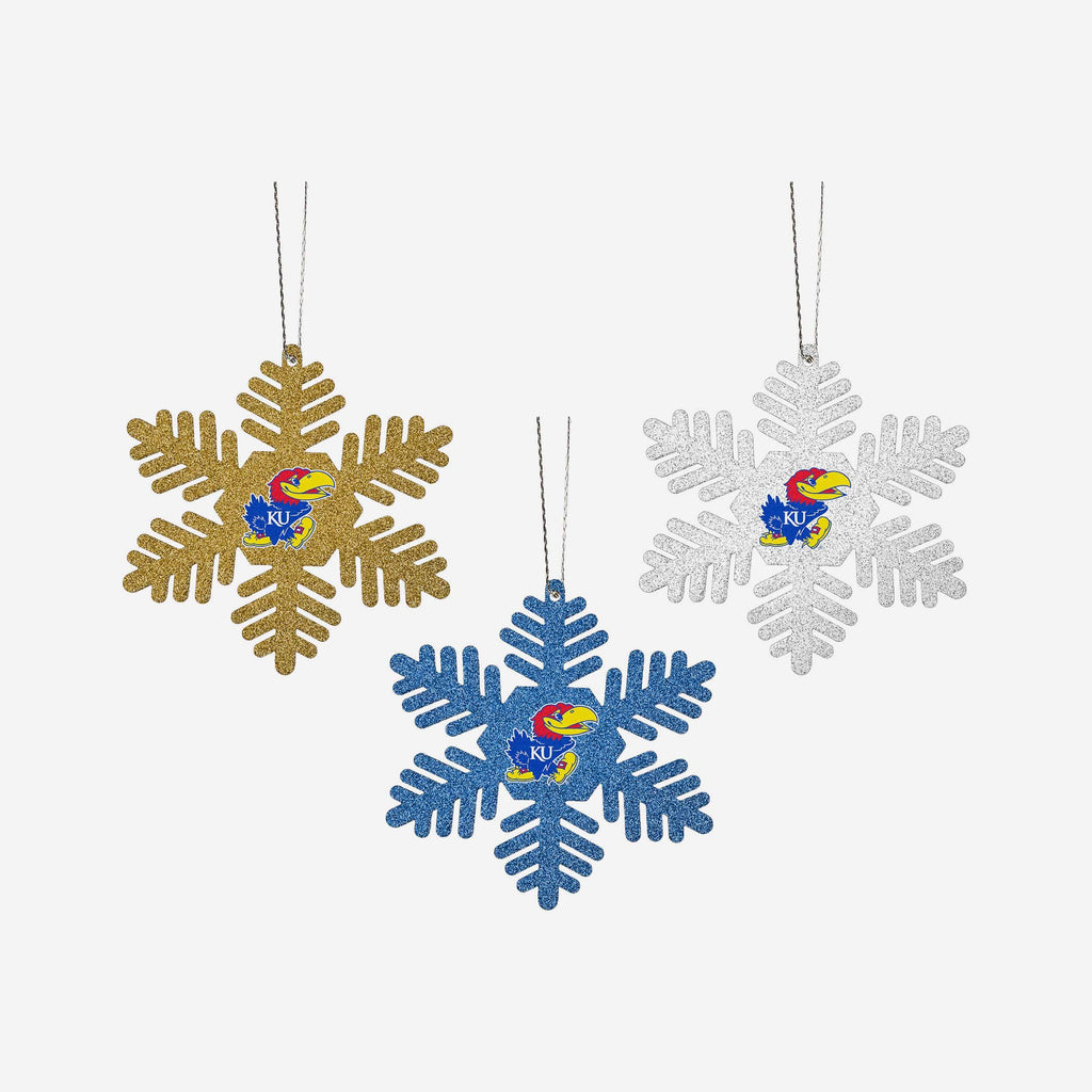 Kansas Jayhawks 3 Pack Metal Glitter Snowflake Ornament FOCO - FOCO.com