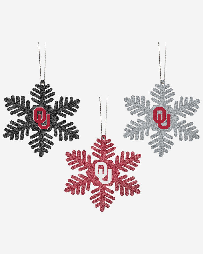 Oklahoma Sooners 3 Pack Metal Glitter Snowflake Ornament FOCO - FOCO.com