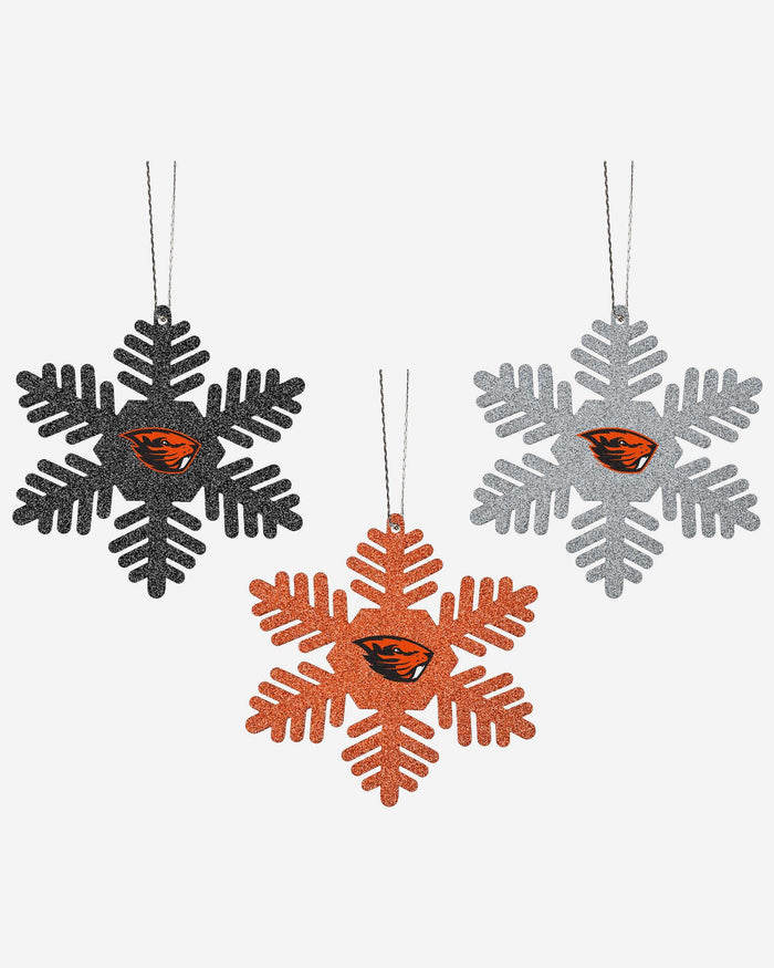 Oregon State Beavers 3 Pack Metal Glitter Snowflake Ornament FOCO - FOCO.com