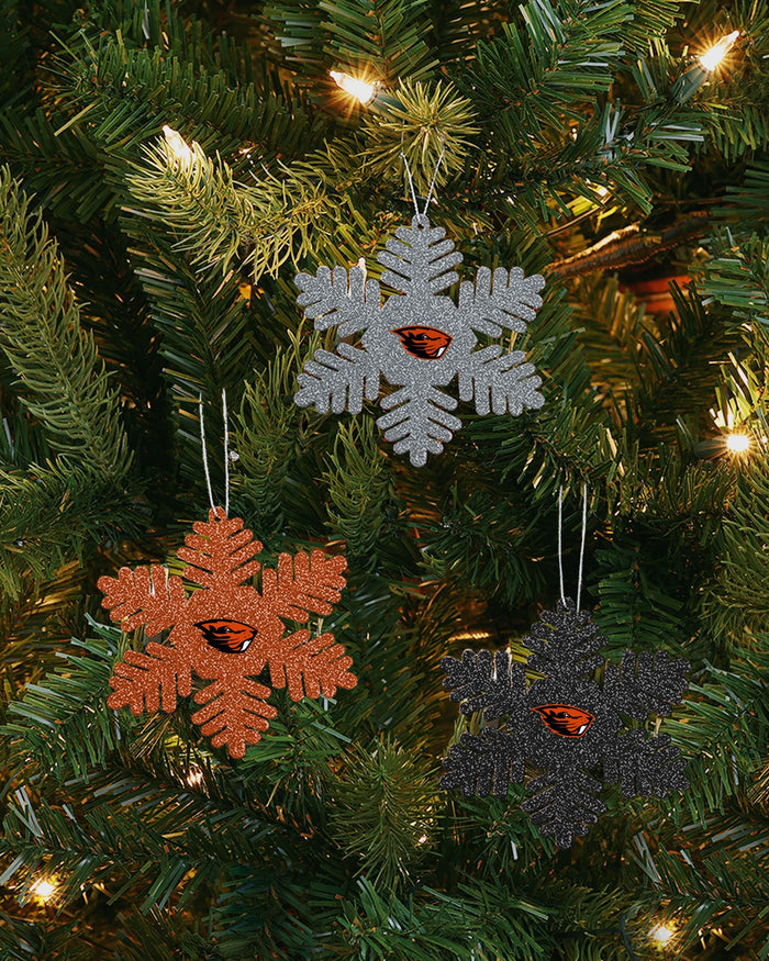 Oregon State Beavers 3 Pack Metal Glitter Snowflake Ornament FOCO - FOCO.com