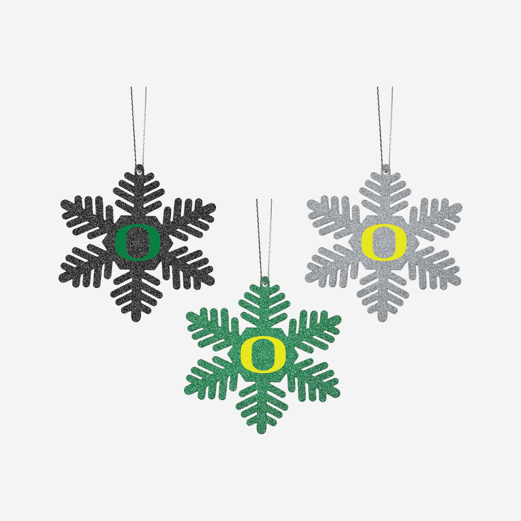 Oregon Ducks 3 Pack Metal Glitter Snowflake Ornament FOCO - FOCO.com