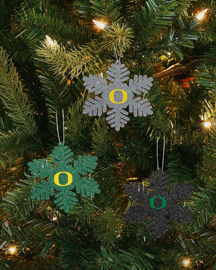 Oregon Ducks 3 Pack Metal Glitter Snowflake Ornament FOCO - FOCO.com