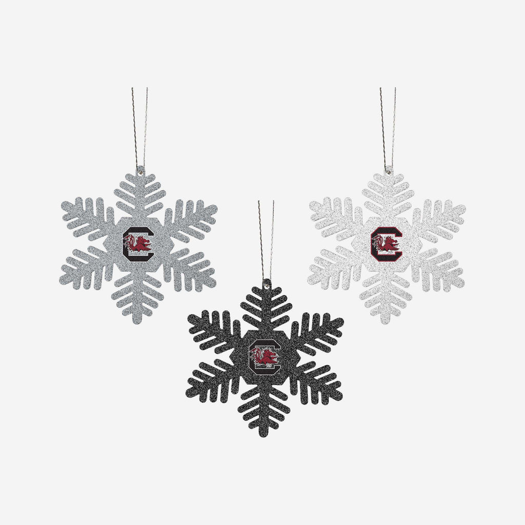 South Carolina Gamecocks 3 Pack Metal Glitter Snowflake Ornament FOCO - FOCO.com