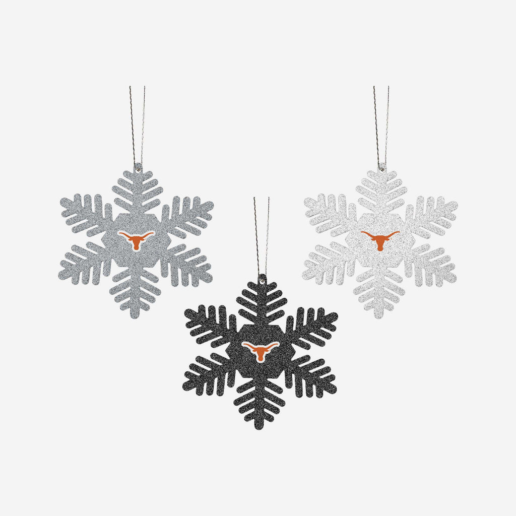 Texas Longhorns 3 Pack Metal Glitter Snowflake Ornament FOCO - FOCO.com