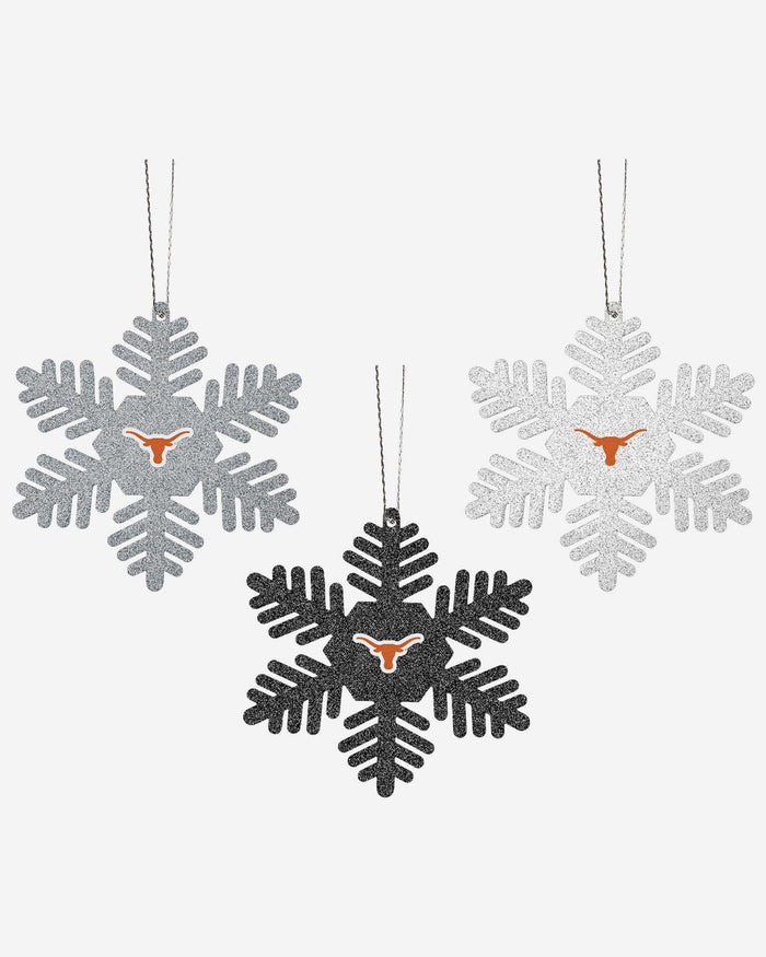 Texas Longhorns 3 Pack Metal Glitter Snowflake Ornament FOCO - FOCO.com