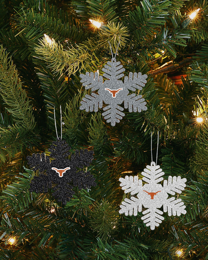 Texas Longhorns 3 Pack Metal Glitter Snowflake Ornament FOCO - FOCO.com