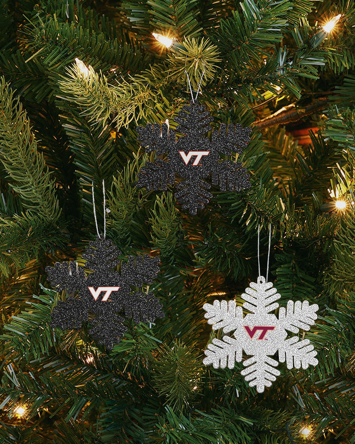 Virginia Tech Hokies 3 Pack Metal Glitter Snowflake Ornament FOCO - FOCO.com