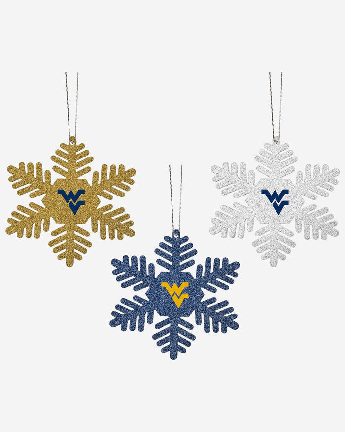 West Virginia Mountaineers 3 Pack Metal Glitter Snowflake Ornament FOCO - FOCO.com