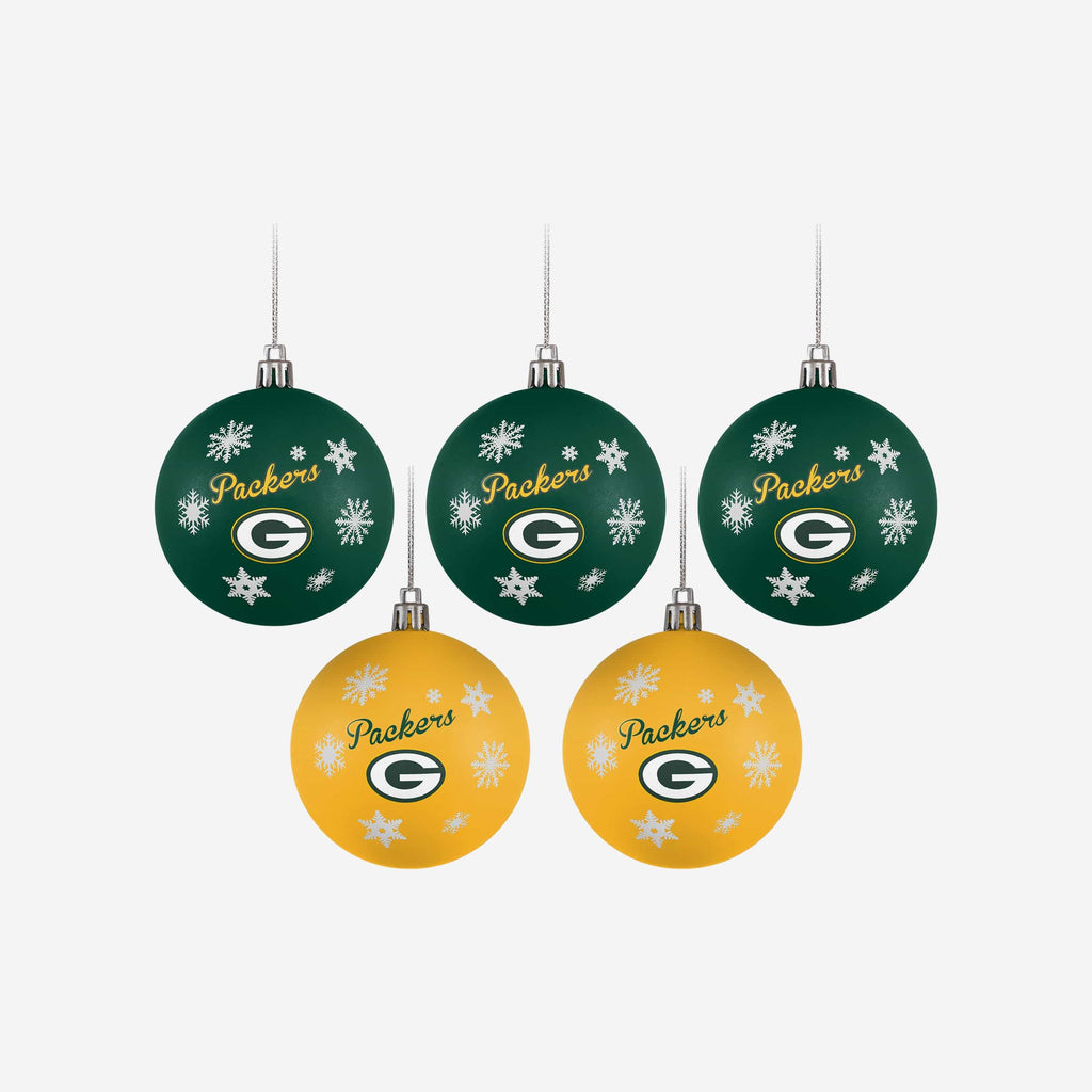 Green Bay Packers 5 Pack Shatterproof Ball Ornament Set FOCO - FOCO.com