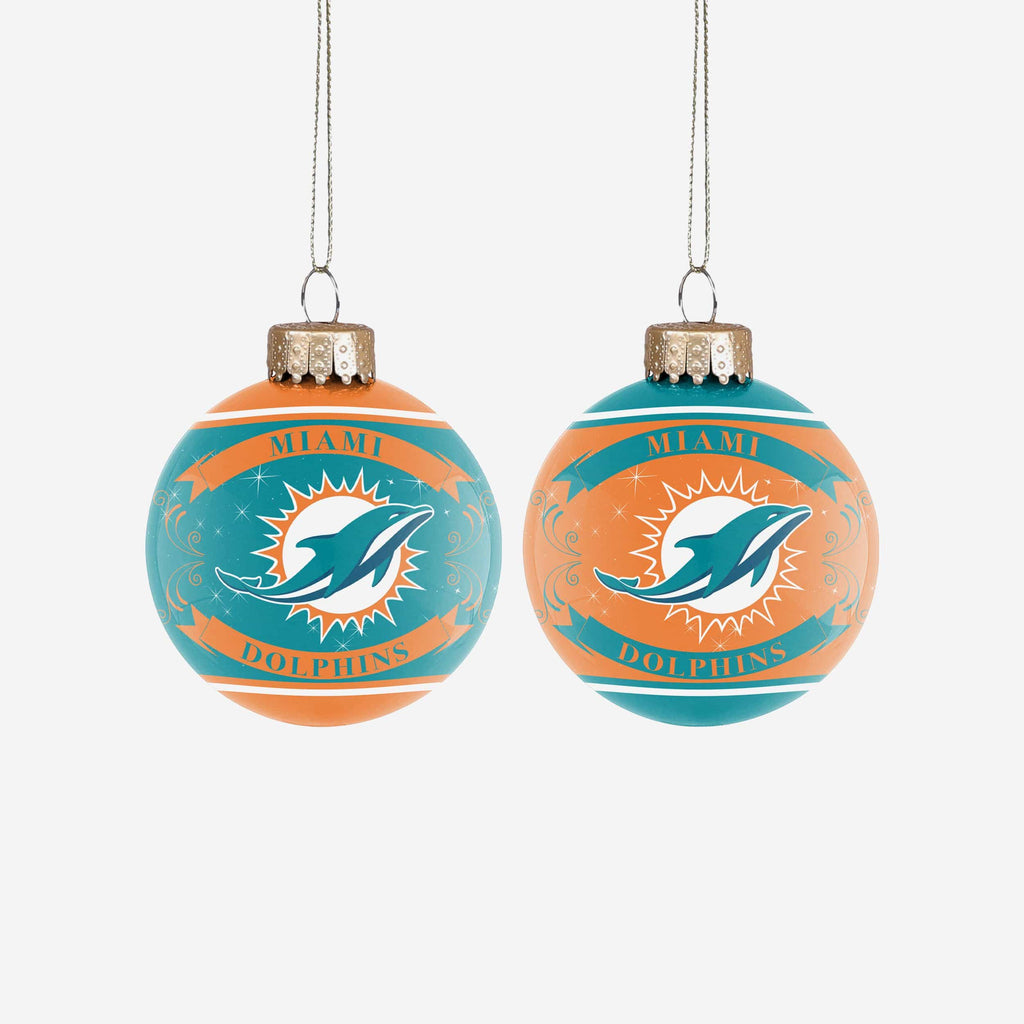 Miami Dolphins 2 Pack Ball Ornament Set FOCO - FOCO.com