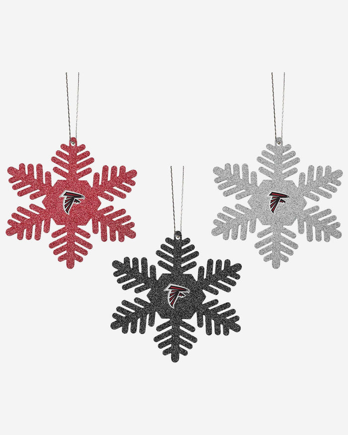 Atlanta Falcons 3 Pack Metal Glitter Snowflake Ornament FOCO - FOCO.com