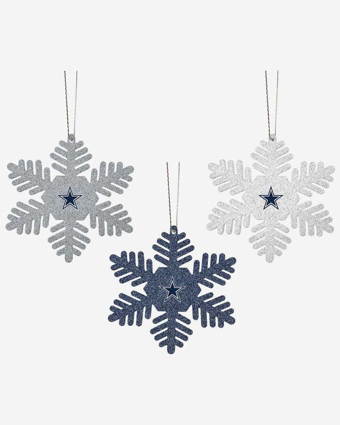 Dallas Cowboys 3 Pack Metal Glitter Snowflake Ornament FOCO - FOCO.com