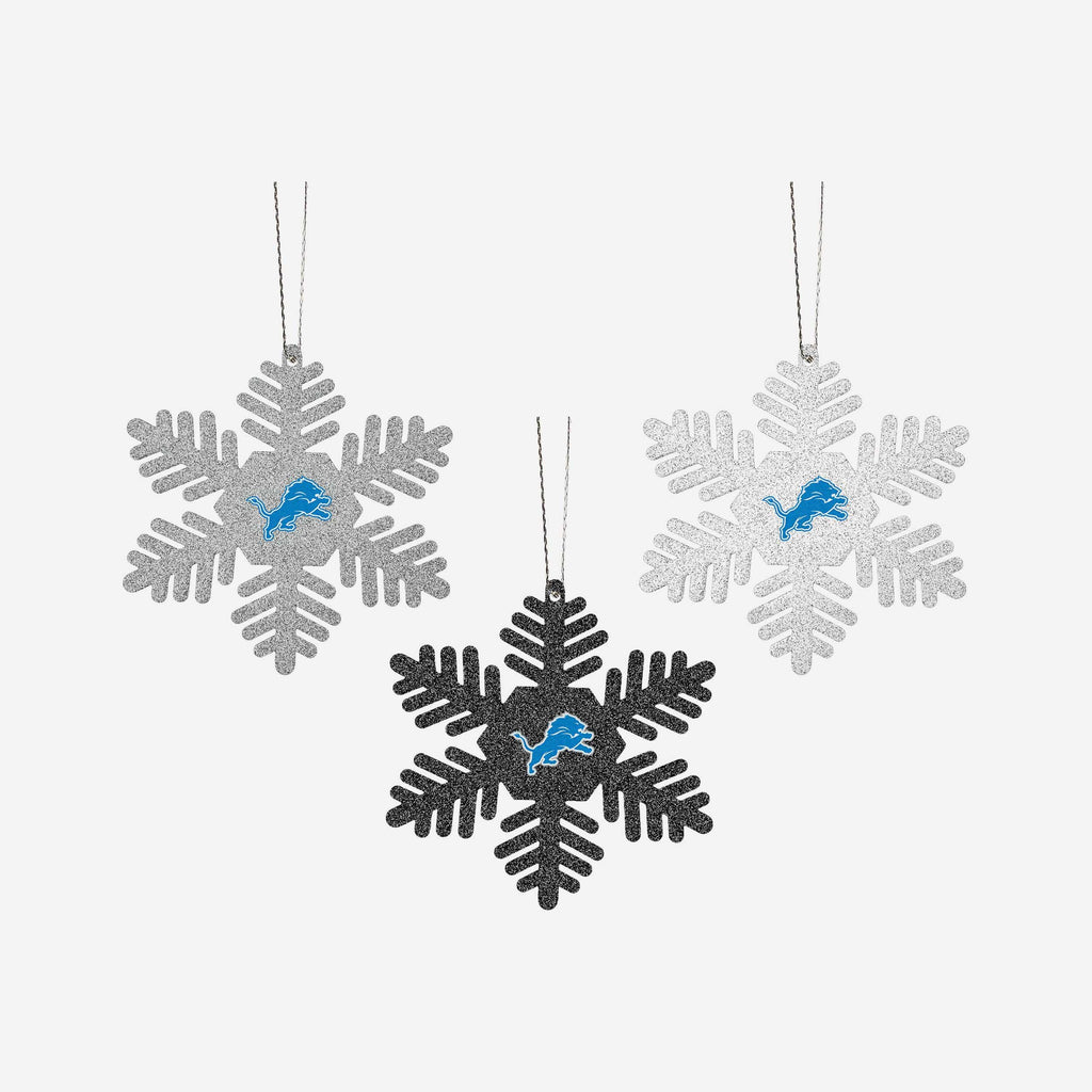 Detroit Lions 3 Pack Metal Glitter Snowflake Ornament FOCO - FOCO.com