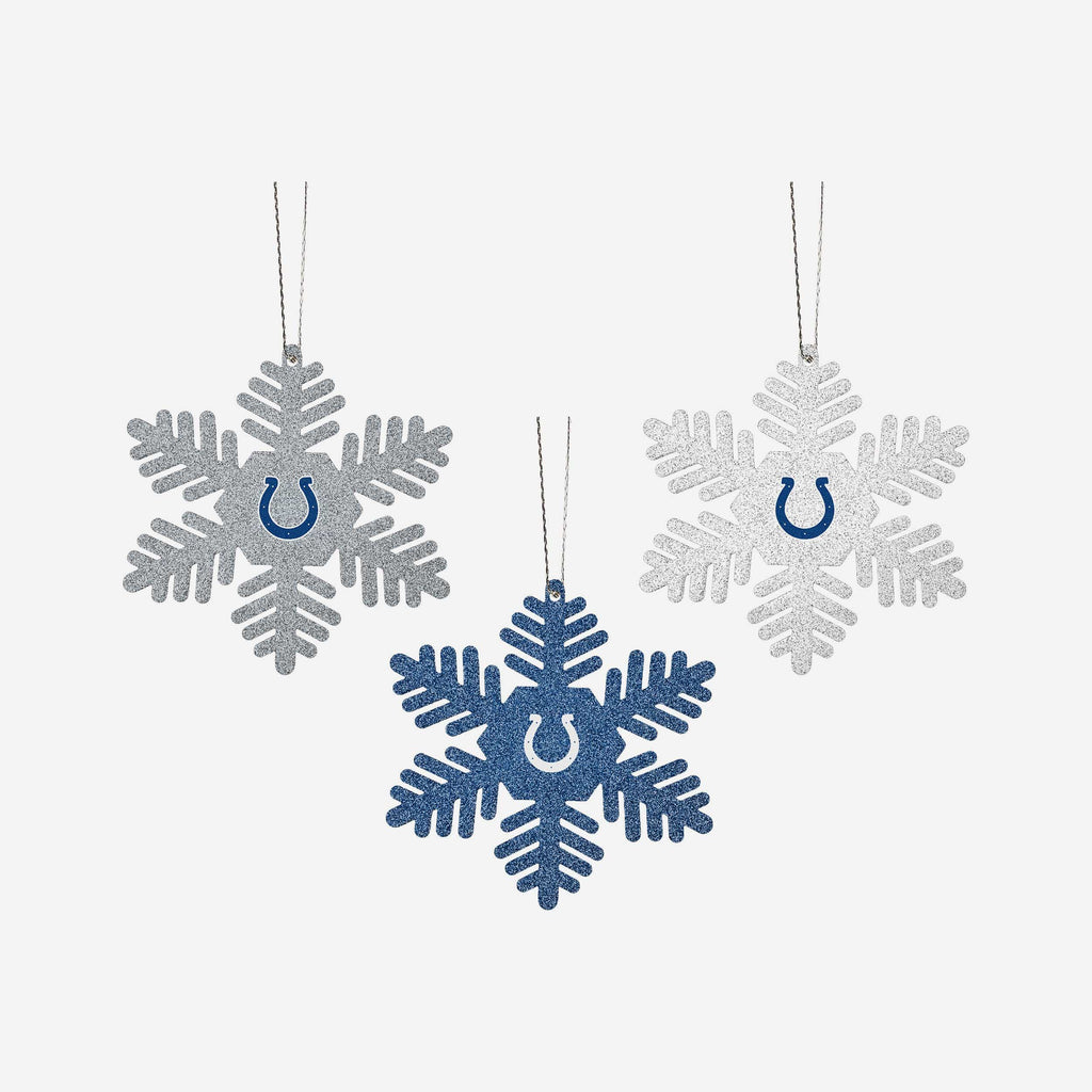 Indianapolis Colts 3 Pack Metal Glitter Snowflake Ornament FOCO - FOCO.com