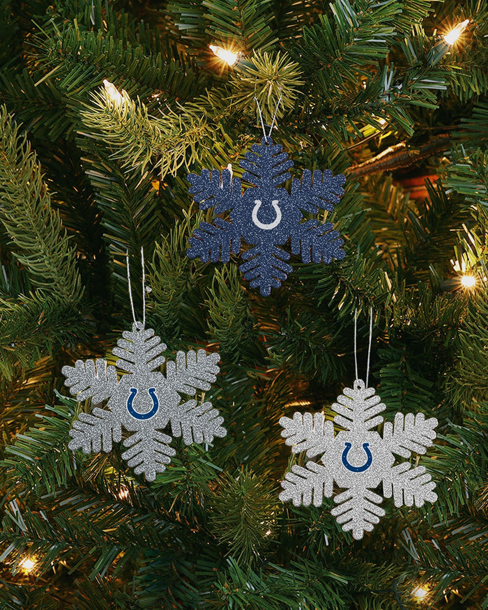 Indianapolis Colts 3 Pack Metal Glitter Snowflake Ornament FOCO - FOCO.com