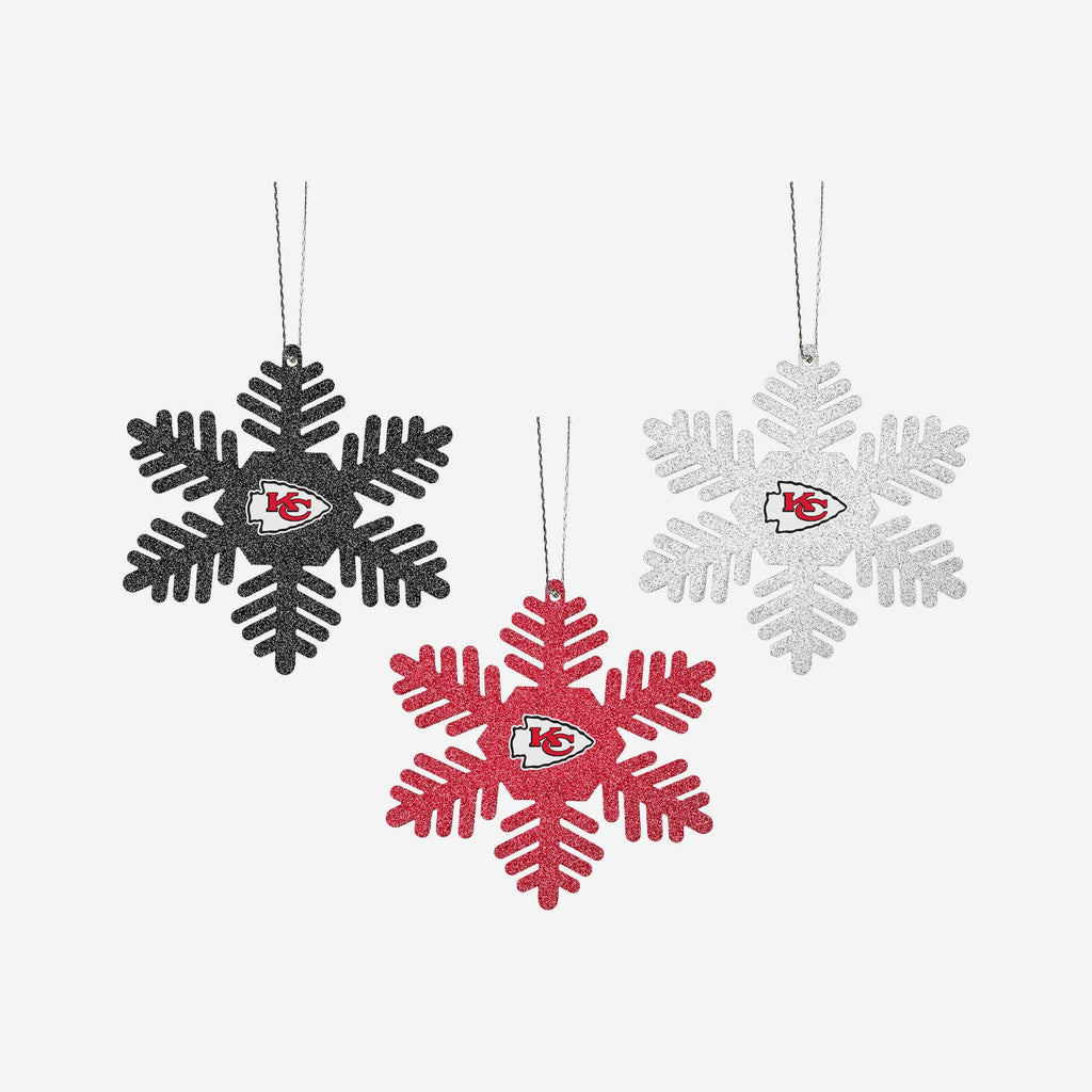 Kansas City Chiefs 3 Pack Metal Glitter Snowflake Ornament FOCO - FOCO.com