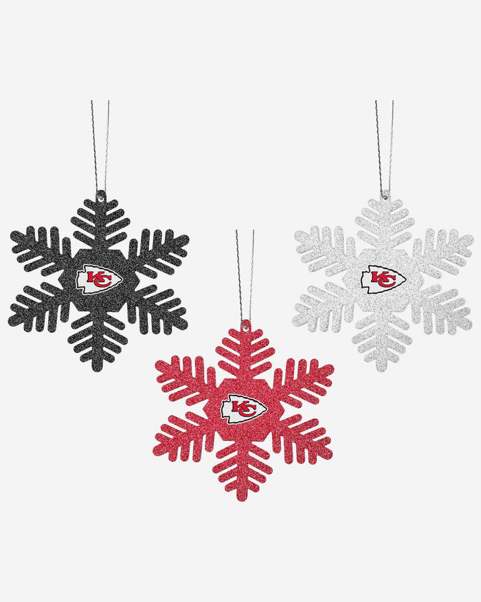 Kansas City Chiefs 3 Pack Metal Glitter Snowflake Ornament FOCO - FOCO.com