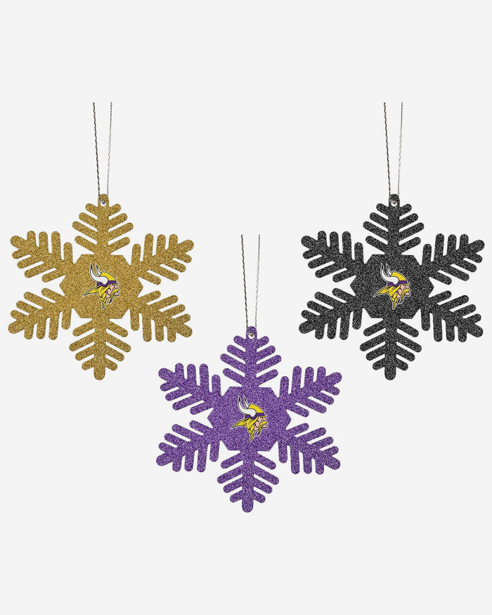 Minnesota Vikings 3 Pack Metal Glitter Snowflake Ornament FOCO - FOCO.com