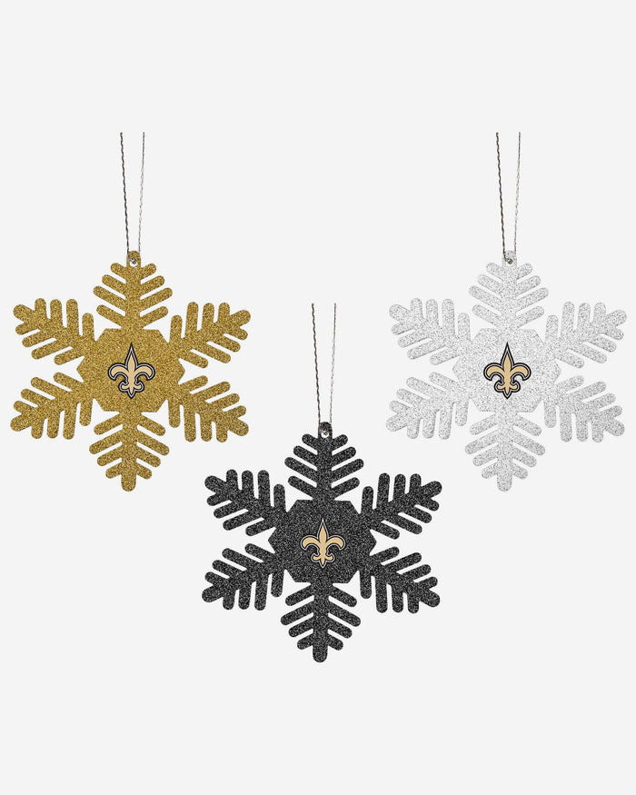 New Orleans Saints 3 Pack Metal Glitter Snowflake Ornament FOCO - FOCO.com