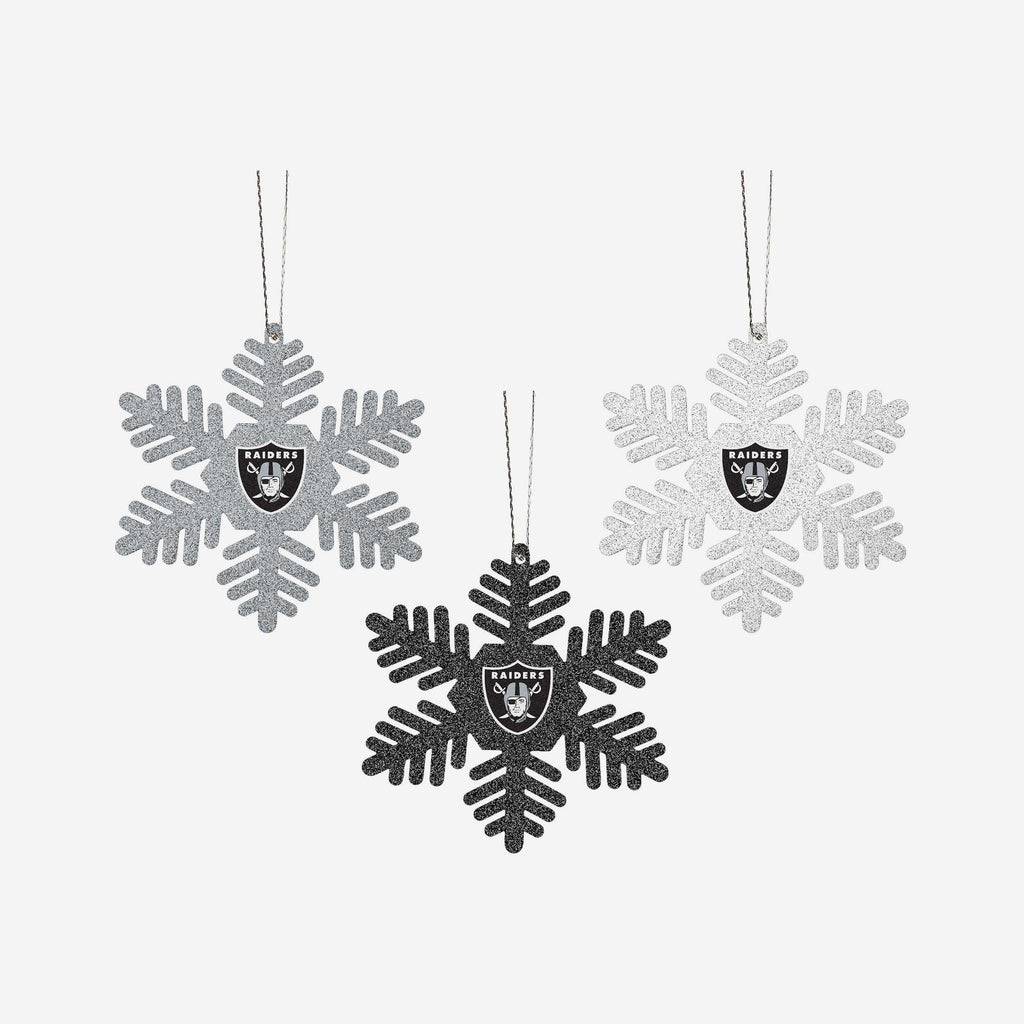 Las Vegas Raiders 3 Pack Metal Glitter Snowflake Ornament FOCO - FOCO.com