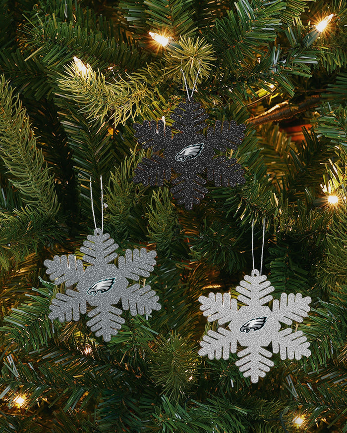 Philadelphia Eagles 3 Pack Metal Glitter Snowflake Ornament FOCO - FOCO.com